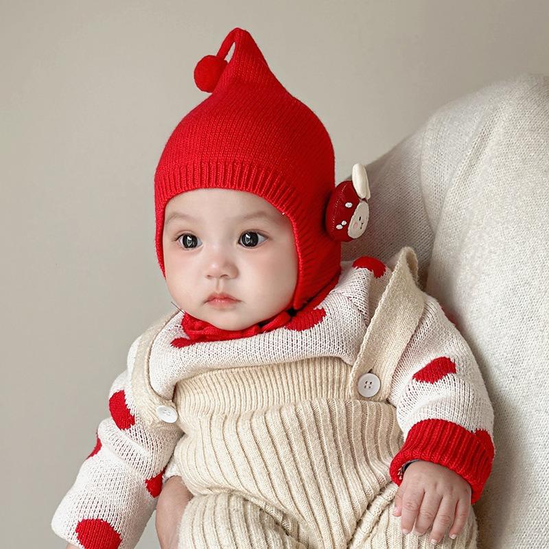 Baby Hat Knitted Christmas Hat Thermal Ear Protector Hat Male and Female Babies Small Month Age Hat Newborn Wool Hat