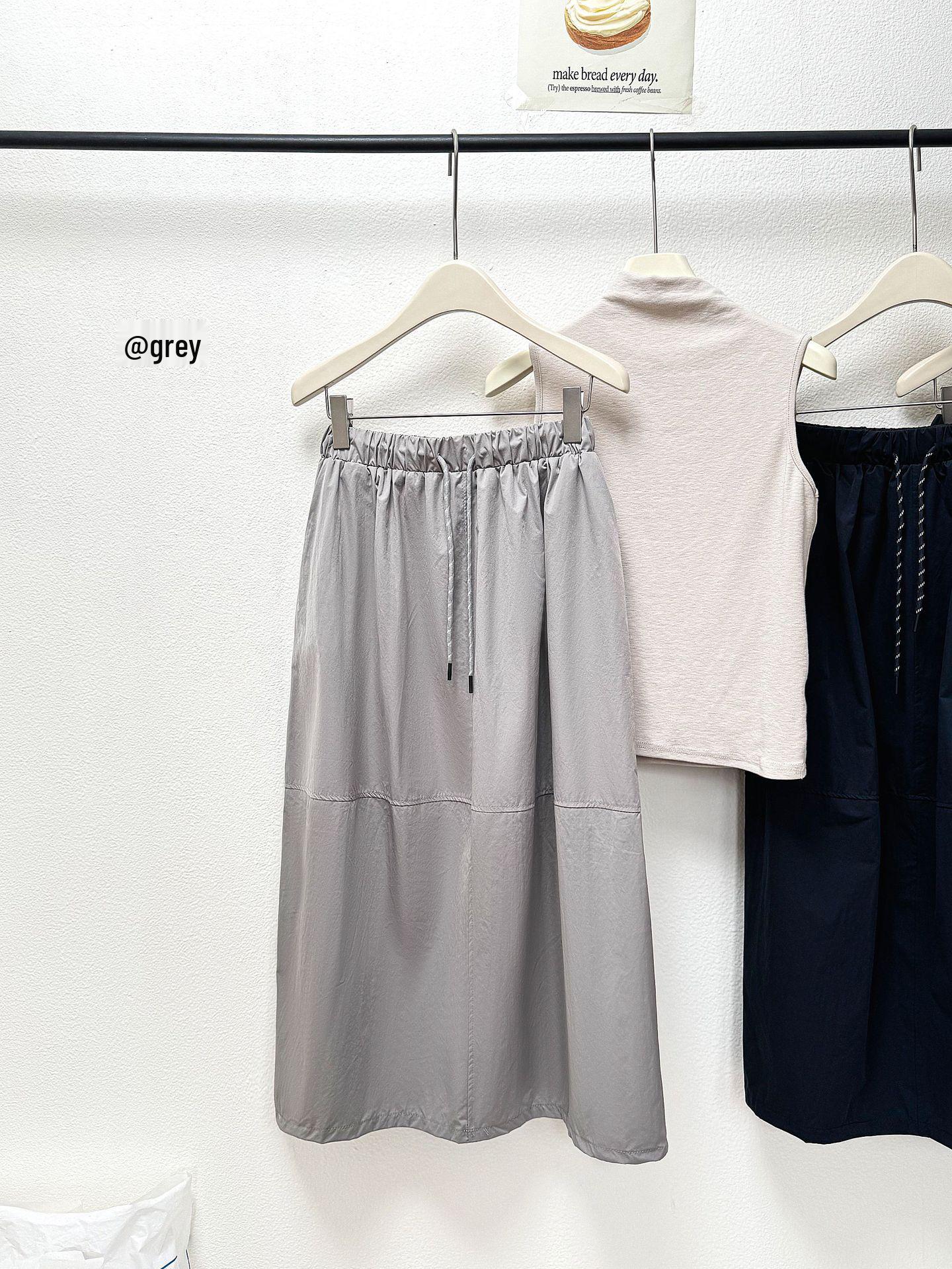 

2026 Spring/Summer Retro Cocoon Mid-Length Elastic Waist Skirt - Stylish Solid Color Artistic Bud Design One Size серый