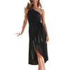 Sweet Sleeveless Pink Sexy Dress Summer Diagonal Collar Irregular Off-shoulder Dress Casual Belt Zipper Mid-length Dress 25547