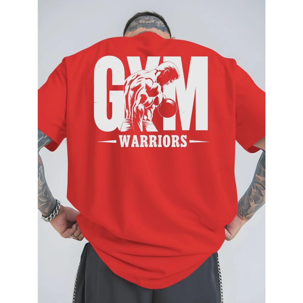 Gym Warriors Mens Cotton TShirt Summer Short Sleeve Athletic Streetwear Red