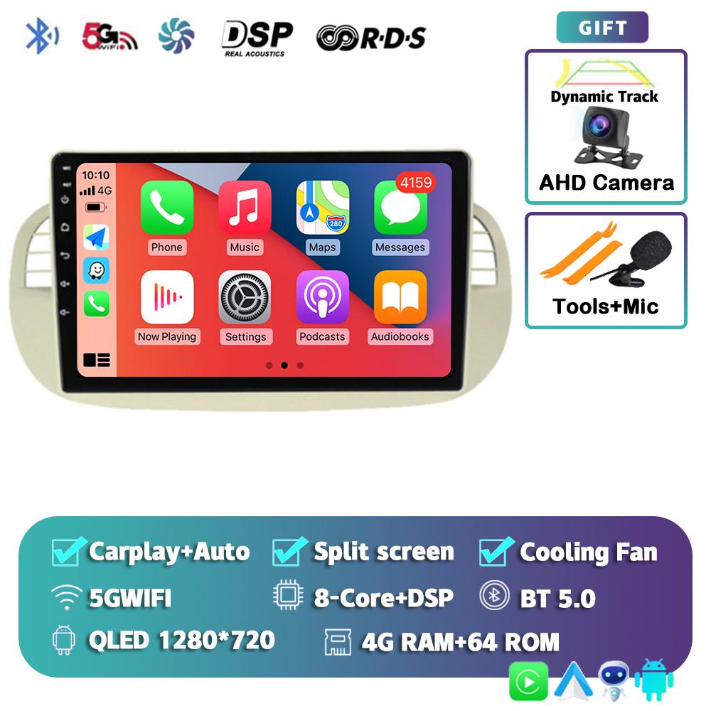 Android 14 Carplay Car Radio For Fiat 500 Multimedia Video Player Navigation GPS Stereo AI Voice Head Unit 360 Camera 4G+Wifi BT