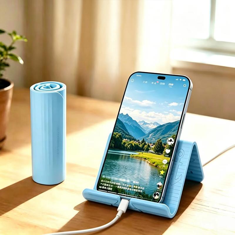 Portable Cell Phone Stand Foldable Adjustable Height Reserved Charging Hole for Home Office Desk Watching Drama Online Meeting
