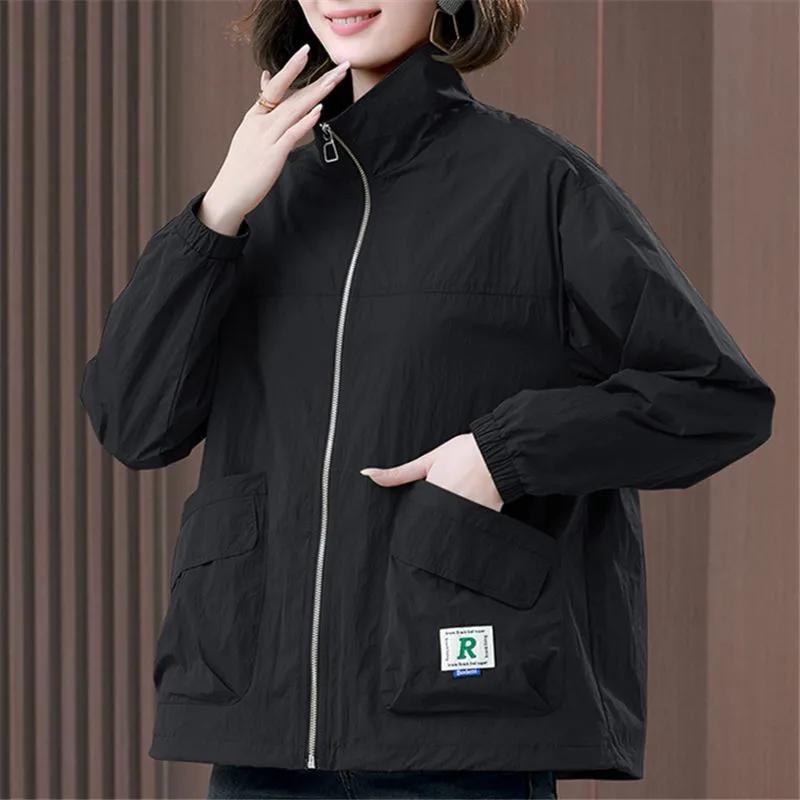Women Spring Autumn Plus Size Trench Coat Outerwear Middle-aged Mother Relaxed Baseball Jacket