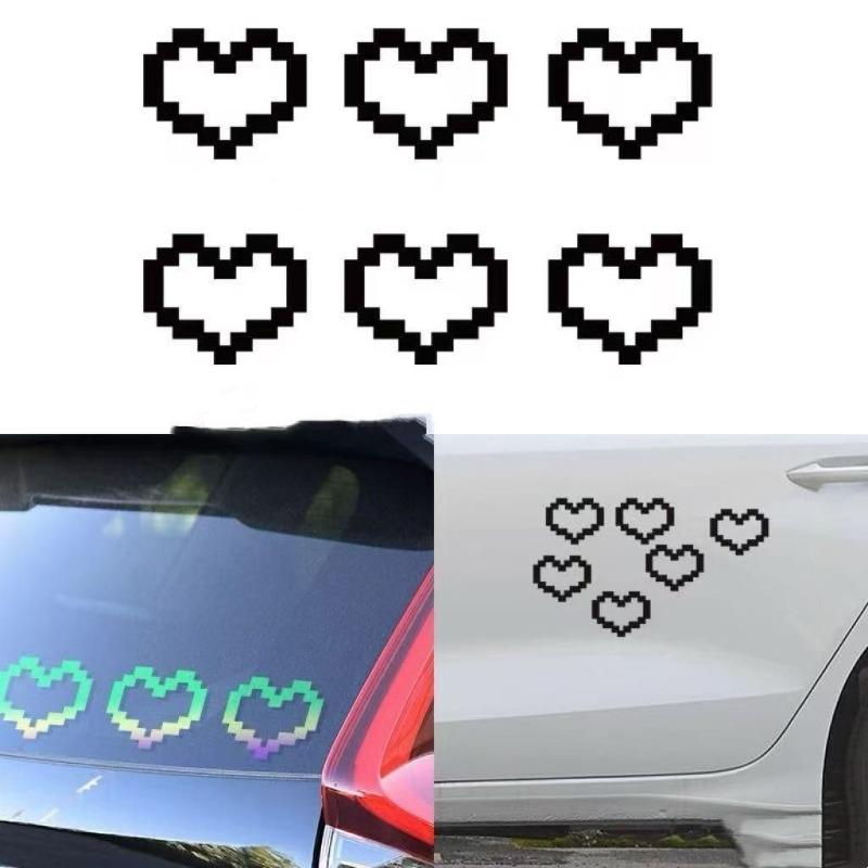 6PCS Mosaic Heart-shaped Pixel Heart-shaped Car Window Decoration, Waterproof Headlight and Taillight Decoration Stickers
