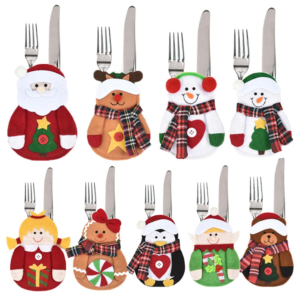

1 шт. сумка для держателя столовых приборов Рождество 2020 Снеговик Рождественские украшения Аксессуары для украшения дома Держатель для кухонных столовых приборов