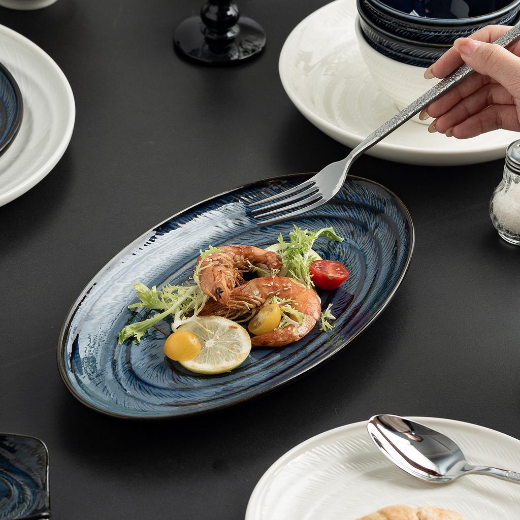 High-End Keramik Besteckset Kombination Haushalts Geschirr Teller Set Reisschüssel Nudelsuppe Schüssel Flacher Teller Tiefer Teller Fischplatte