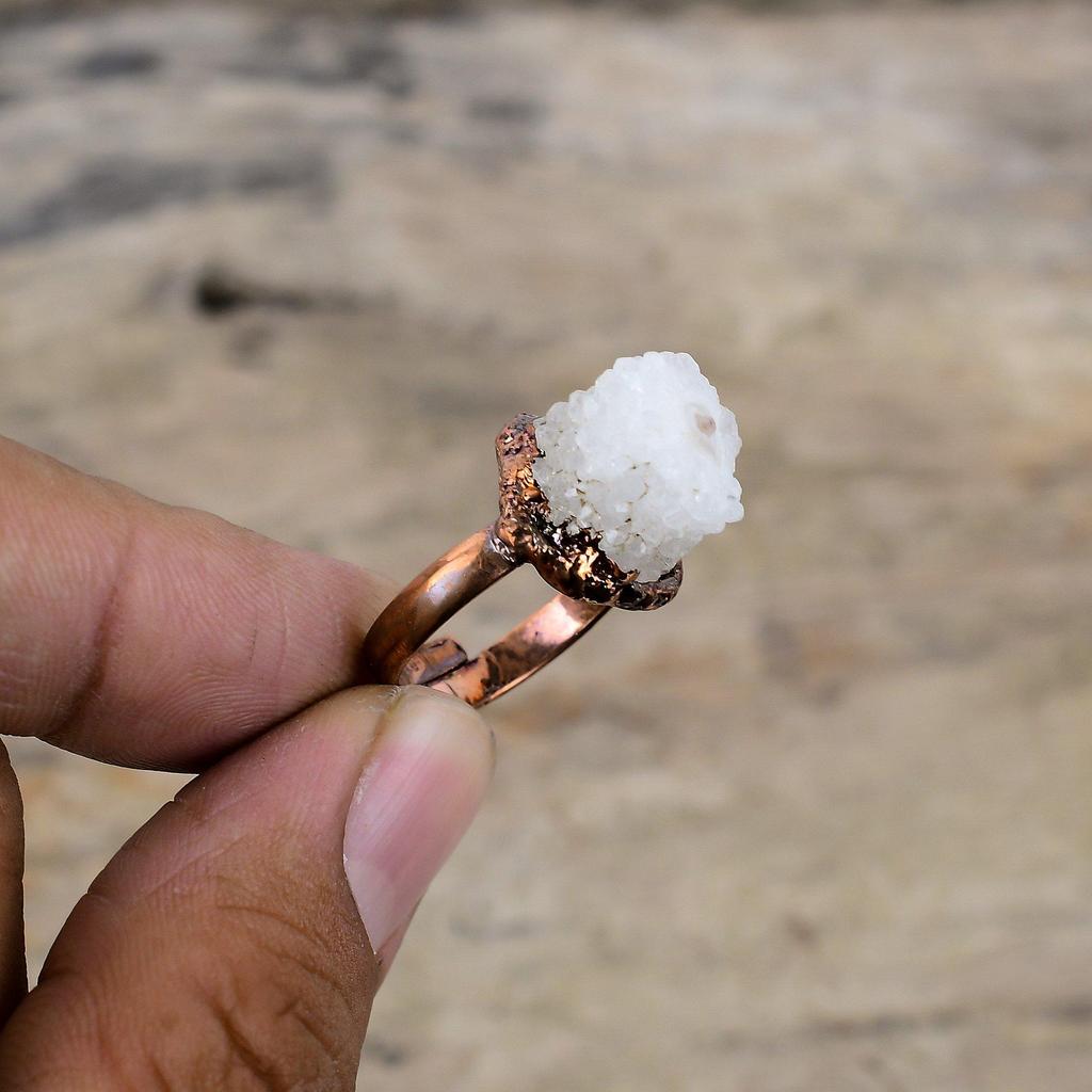 Rainbow Moonstone Druzy Ring Electroformed Copper Ring Adjustable Ring Gemstone Copper Jewelry Handmade Electroformed Jewelry Gift For Mom