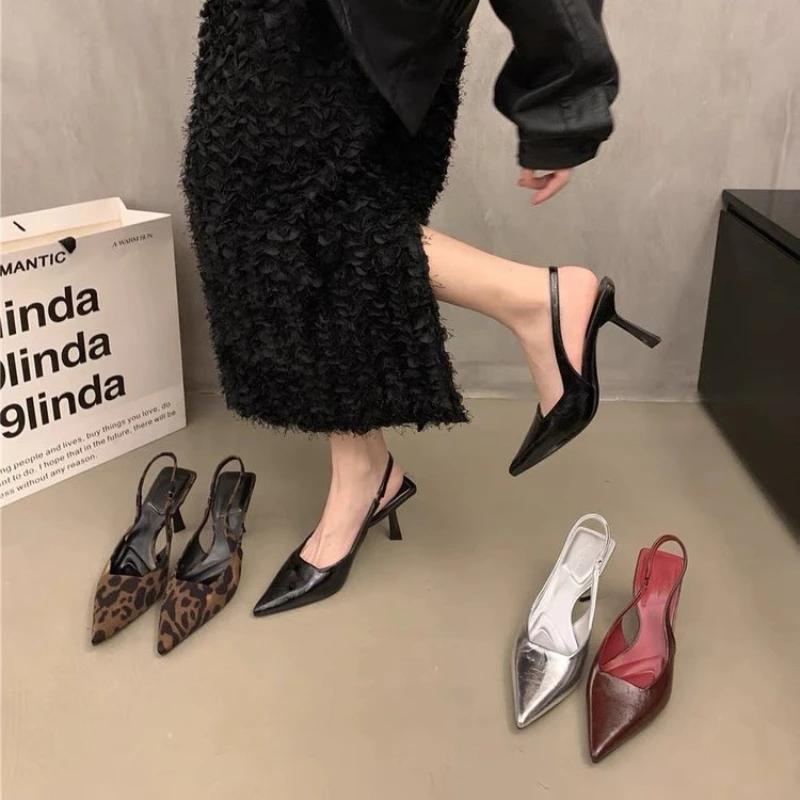 New Women's ShoesTrend Pointed Leopard Print Shoes Summer High Heels Temperament Short Heels Single Shoes Fashion Sexy Sandals