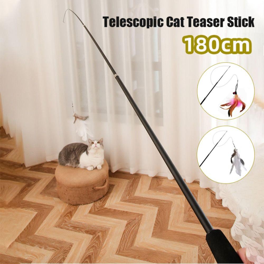 1.8m Extra Long Telescopic Cat Teaser Stick High Elasticity Flexibility Cat Fishing Rod Relieve Boredom