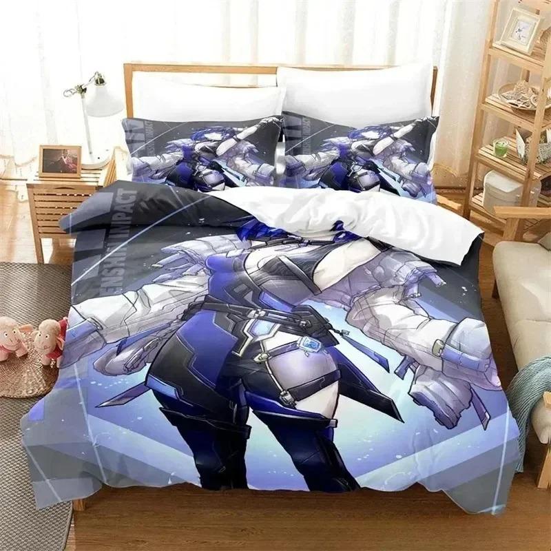Anime Game Yelan Genshin Impact Bedding Set 3D Printed Suitable for Bedroom Duvet Cover Set With Pillowcases Kids Home Textile