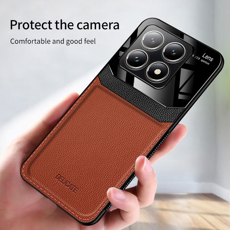 EUCAGR Coque en Cuir PU Acrylique Pour Xiaomi 14T 14TPro Protection Caméra Coque Arrière de Téléphone pour Xiaomi 15 Ultra 15S Pro Cadre Coque