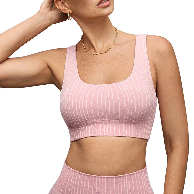 

Seamless Twist-Back Yoga Bra: Anti-Sag Support, Side Boob Control, High Elastic Comfort for Women Large рожевий