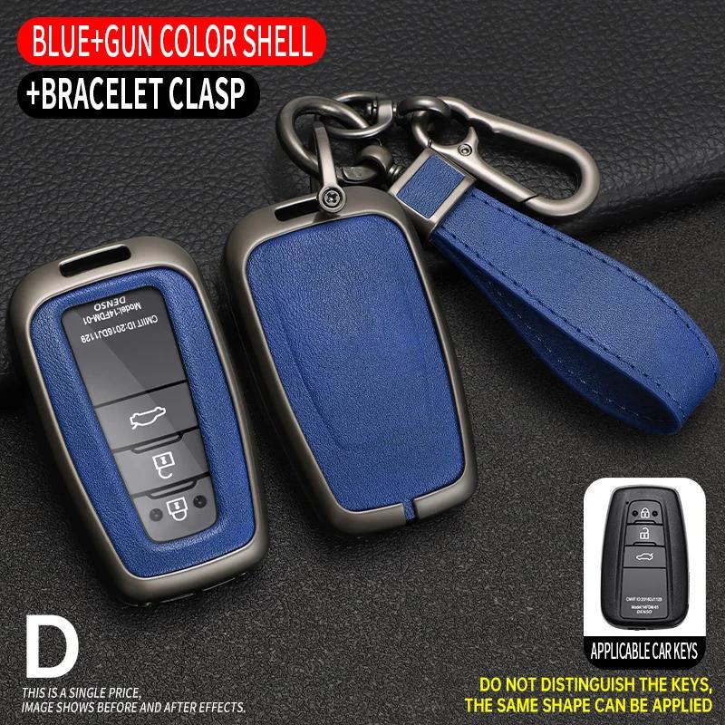 Zinc Alloy + Leather Car Key Case for Toyota Corolla Hybrid 2021 Rav4 Land Cruiser Prado Camry Highlander Prius C-HR 2018+