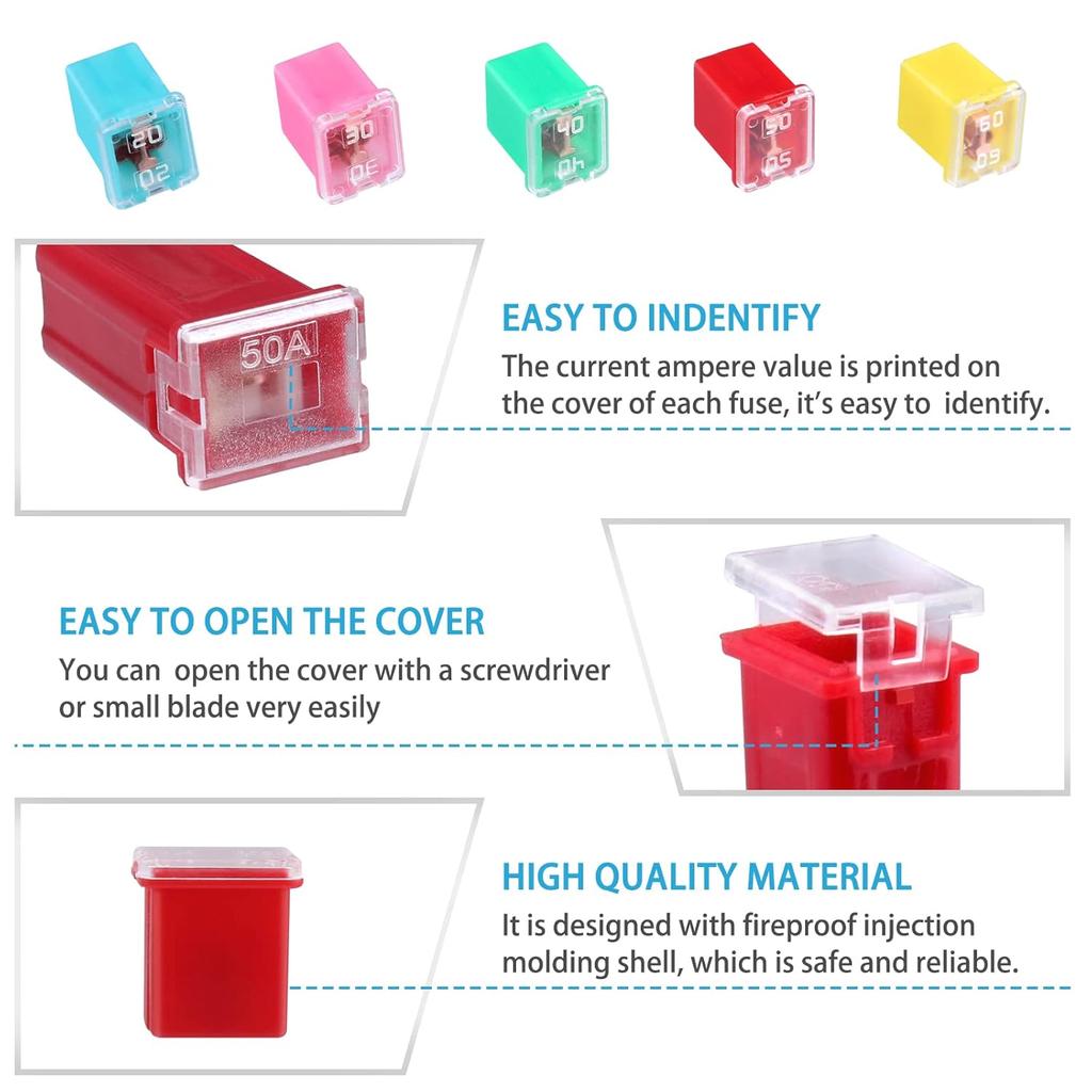 30Pcs Jcase Car Fuse Assortment Kit, Tall/STD And Low Profile Jcase Box Shaped Fuses Assortment Kit For Ford, Chevy/GM, Nissan, And Toyota Pickup