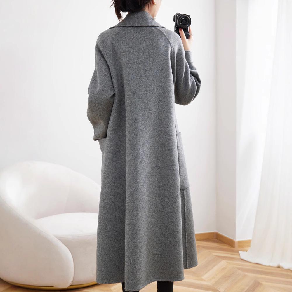 Stylish Extra Long Over-the-Knee 100% Wool Coat with Suit Collar for Women - Korean High-End Autumn/Winter Style
