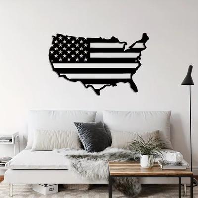 Amerikan Bayrağı Metal Duvar Sanatı – Amerika Birleşik Devletleri Haritası Dekoru, ABD Haritası İçeren Vatansever Duvar Sanatı, Americana Ev Dekorasyonu İçin İdeal