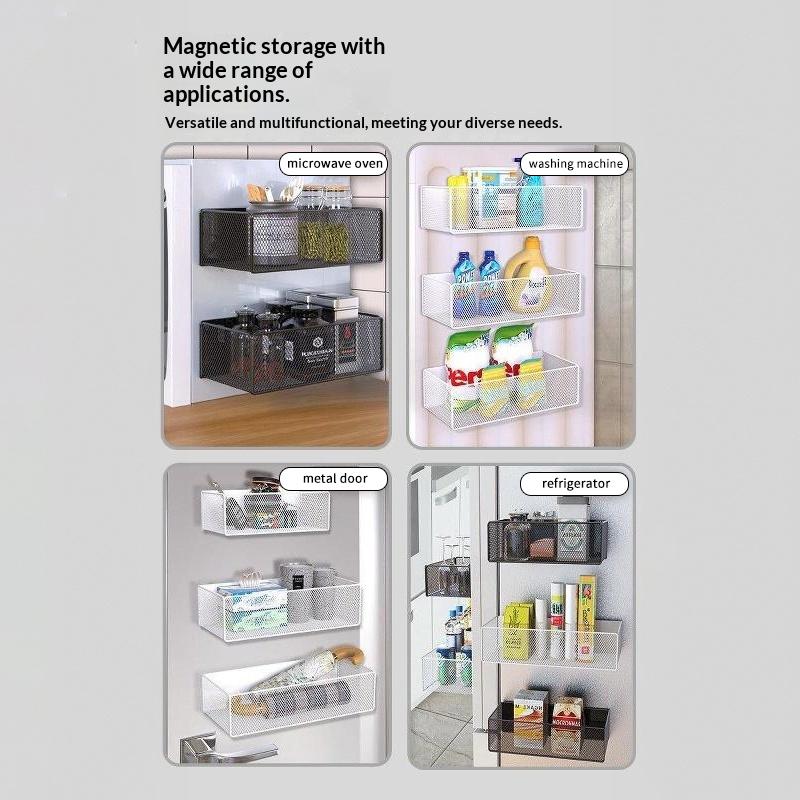 Heavy Duty Metal Magnetic Refrigerator Storage Rack Large Capacity Space Saving Organizer for Pantry Snacks