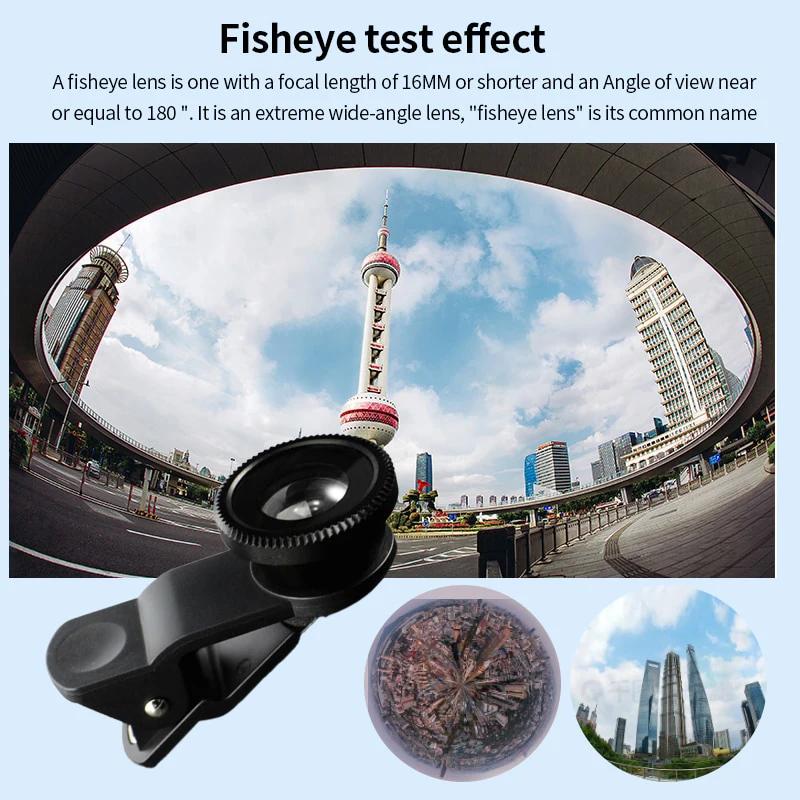 3in1 Fisheye Wide Angle Micro Camera Lens for iPhone Xiaomi Redmi 3in1 Zoom Fish Eye Len On Smartphone Lenses with Phone Clip