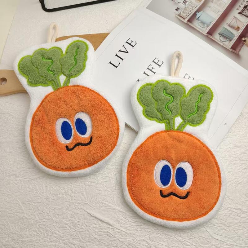 Carrot Kids Cartoon Hanging Hand Towel Soft Coral Fleece Absorbent Washcloth Kitchen Face Cloth