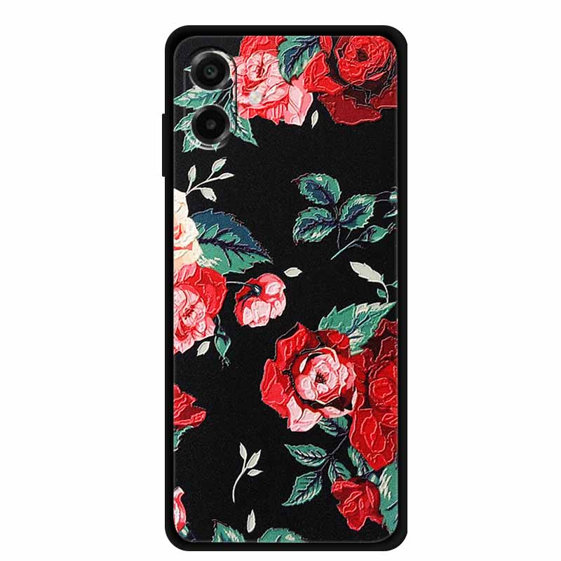 3D Silicone Case For Samsung Galaxy A07 4G Case Relief Emboss Flowers Black Soft Back Cover Coques For Samsung Galaxy A17 Cases