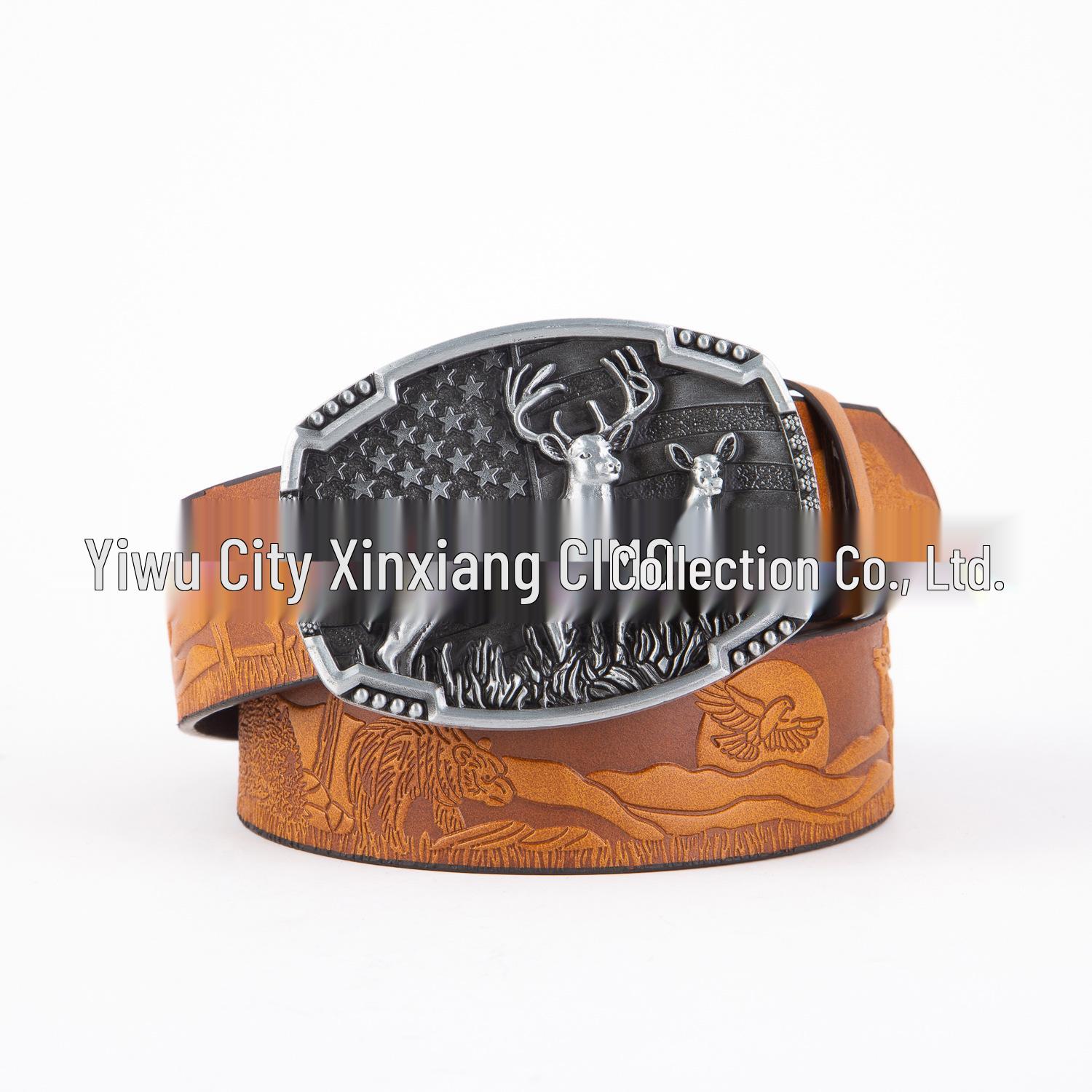 Retro Western Elk Buckle PU Leather Belt 120cm