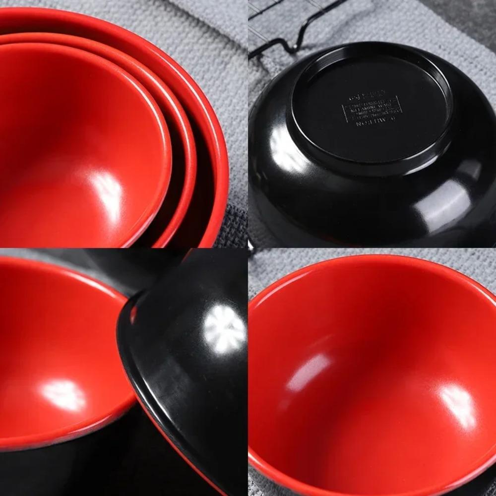 Black and Red Melamine Bowls, Buffet Plates, Ramen Bowl, Soup, Salad Bowl, Plastic Bowls, Kitchenware, Restaurant Supplies T9W9E