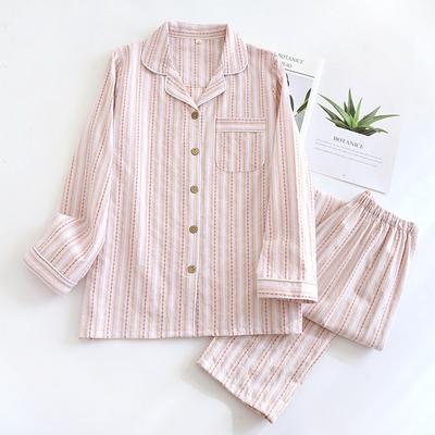 2026 Neues Frühjahr/Sommer Partner-Set 100% Baumwolle Gestreiftes Langarm Zweiteiliges Set und Damen-Strickjacke Hauskleidung