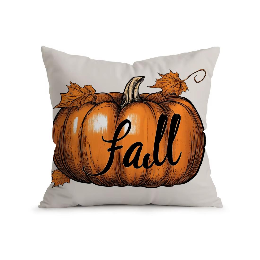 

Thanksgiving Pumpkin Pillow Case Harvest Themed Design Soft Polyester for Living Room Party Decor 18x18Inch