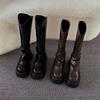V-mouth boots children autumn and winter small thick soles but knee boots retro trousers stacked high knight boots