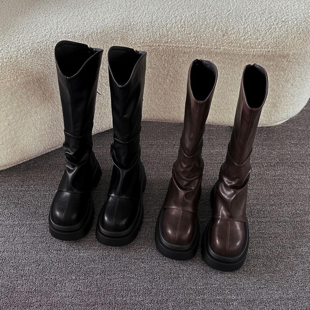V-mouth boots children autumn and winter small thick soles but knee boots retro trousers stacked high knight boots