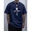 Men's Summer 100 Cotton Fashionable Casual Loose Plus Size Retro Cross Print Sports Round Neck Short Sleeved T-shirt Top