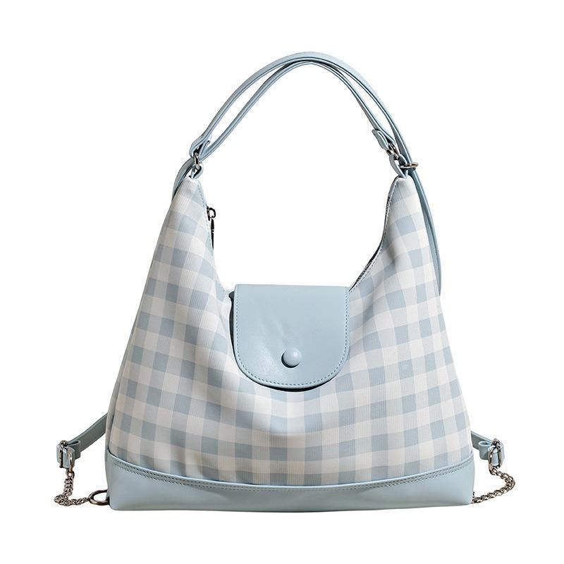 Summer New Contrasting Color Plaid Backpack, High-end Cute Girl Large-capacity Tote Bag