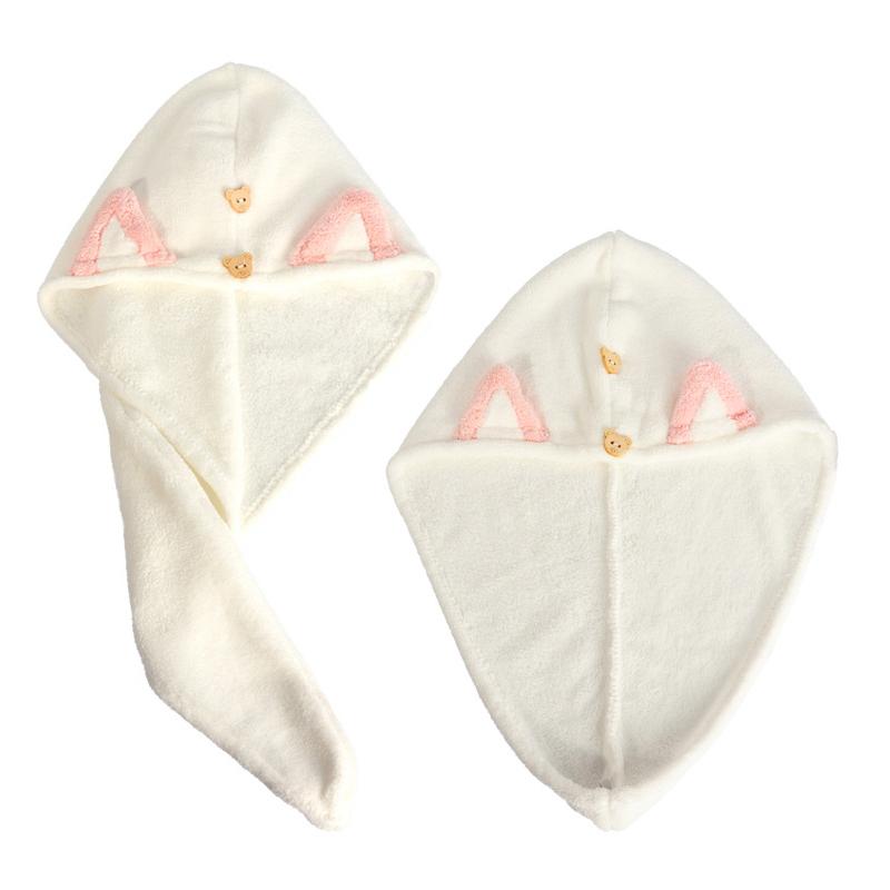 Quick Dry Hair Towels Women And Child Cute Cat  Ear Super Absorption Thicker Microfiber Turban Towels With Bear Buttons
