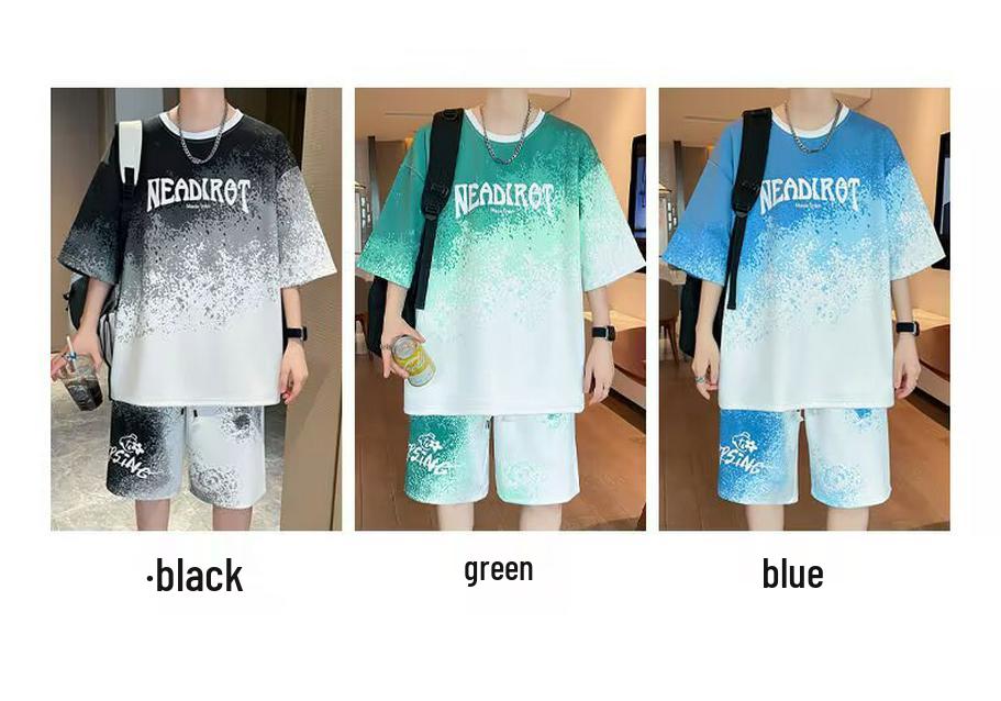 Men's Korean Style 2025 Two-Piece Summer Sportswear: Short Sleeve T-shirt & Casual Basketball Jersey Shorts