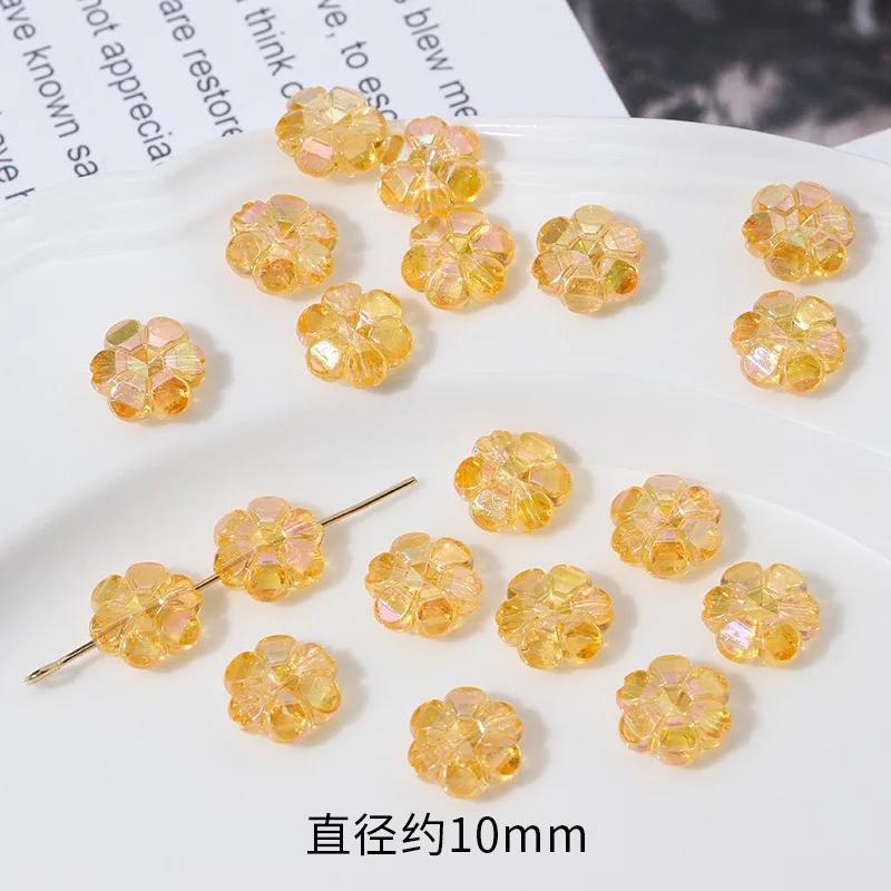 ZW10 50pcs 10mm Plating Color Flower Bright Acrylic Beads Spacer Beads Jewelry Making DIY Bracelet Exquisite Trend Wholesale