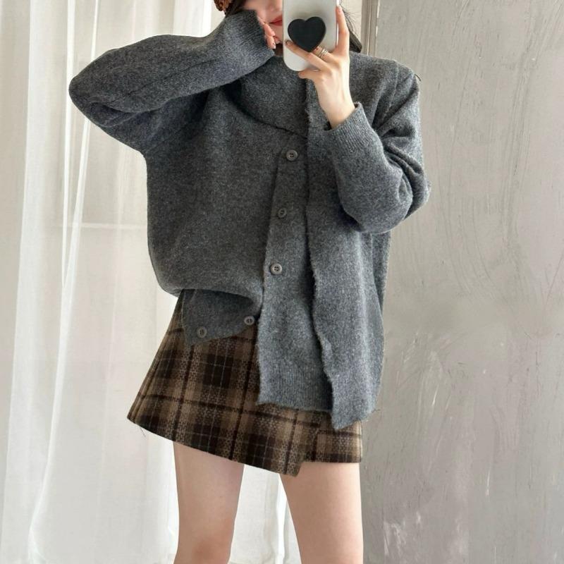 

Autumn and winter new design sense removable scarf knitted cardigan top women s retro temperament sweater jacket women One size темно-серого