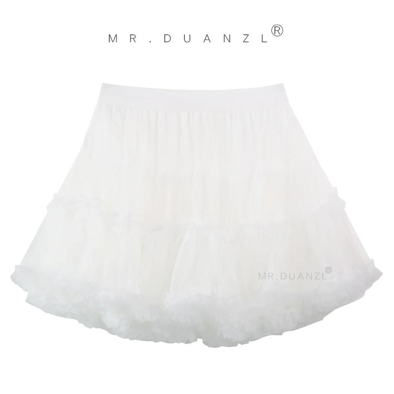 Women s White Tulle Mini Skirt High Waist Tiered Ruffle Puff Princess Style Short Skirt OneSize белый