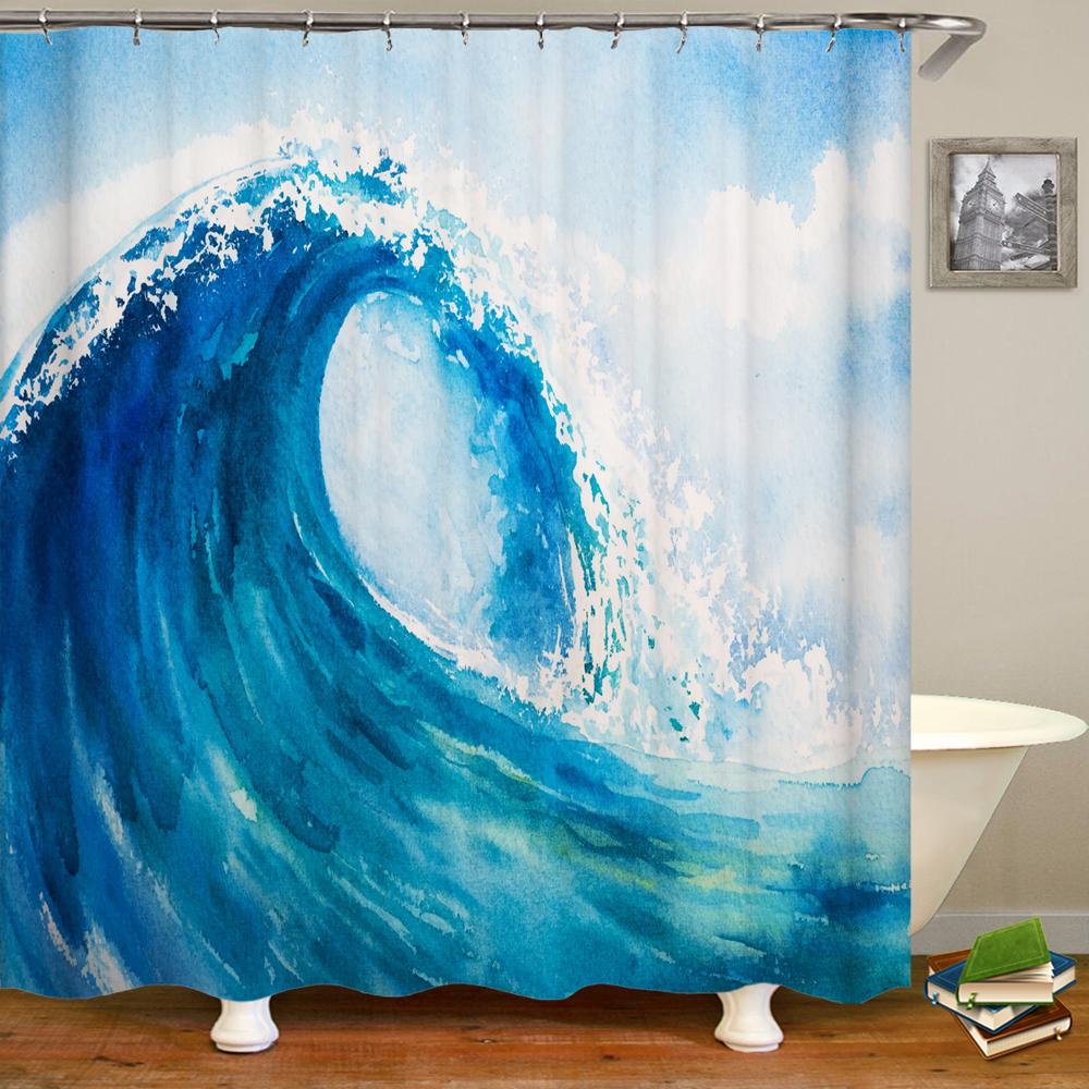 

Картина Пейзаж Водонепроницаемая Занавеска Для Душа Ванной Комнаты Украшение Волна Пляж Пейзаж Занавеска Для Душа 90x180cm