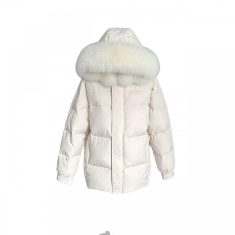 Womens Short Hooded Puffer Jacket With Faux Fur Trim Pink 90 White Duck Down Winter Coat