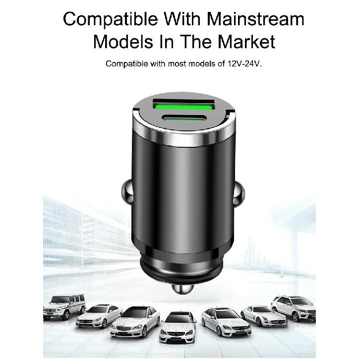 12-24V Car 200W Dual Port Mini USB Charger Ultra Fast Charging Cigarette Lighter Socket Aluminum Cell Phone Charging Adapter