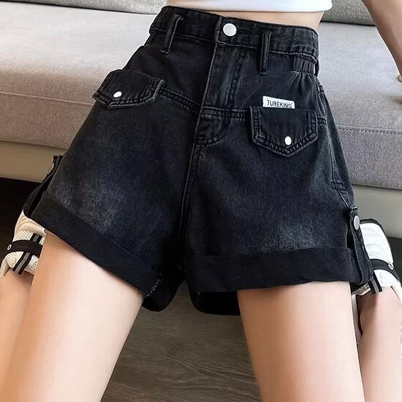Summer Women Shorts Pants Lady High Waisted Loose High Street Denim Pants Female Streetwear Black Gray Wide Leg Short Jeans