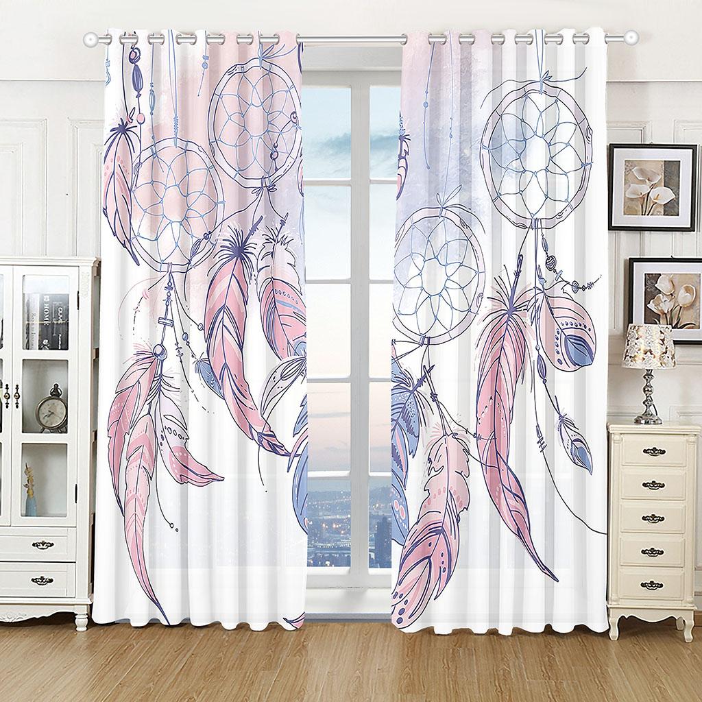 2pcs Window Curtain Boho Dream Catcher Curtains Bohemian Blackout Window Curtain for Girls Children Women Bedroom Feather