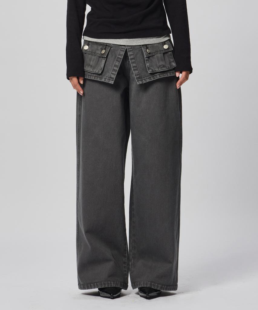 Beodeonteu Garment Dyed Multi-Pocket Layered Pants [Charcoal]