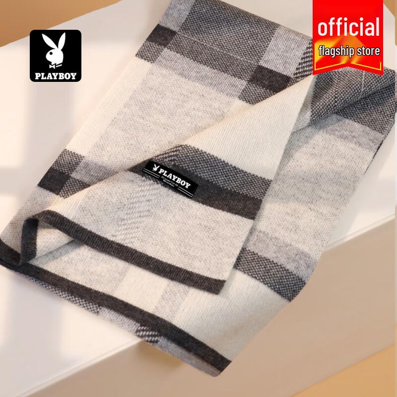 PLAYBOY Men's Warm Color-Block Wool Blend Scarf