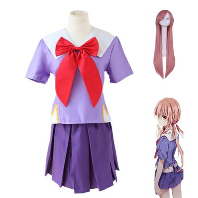 Anime 2nd Mirai Nikki Gasai Yuno Lolita Sailor Cosplay Costume Loli Bow Short Skirt School Uniform Wig Halloween Party Suits