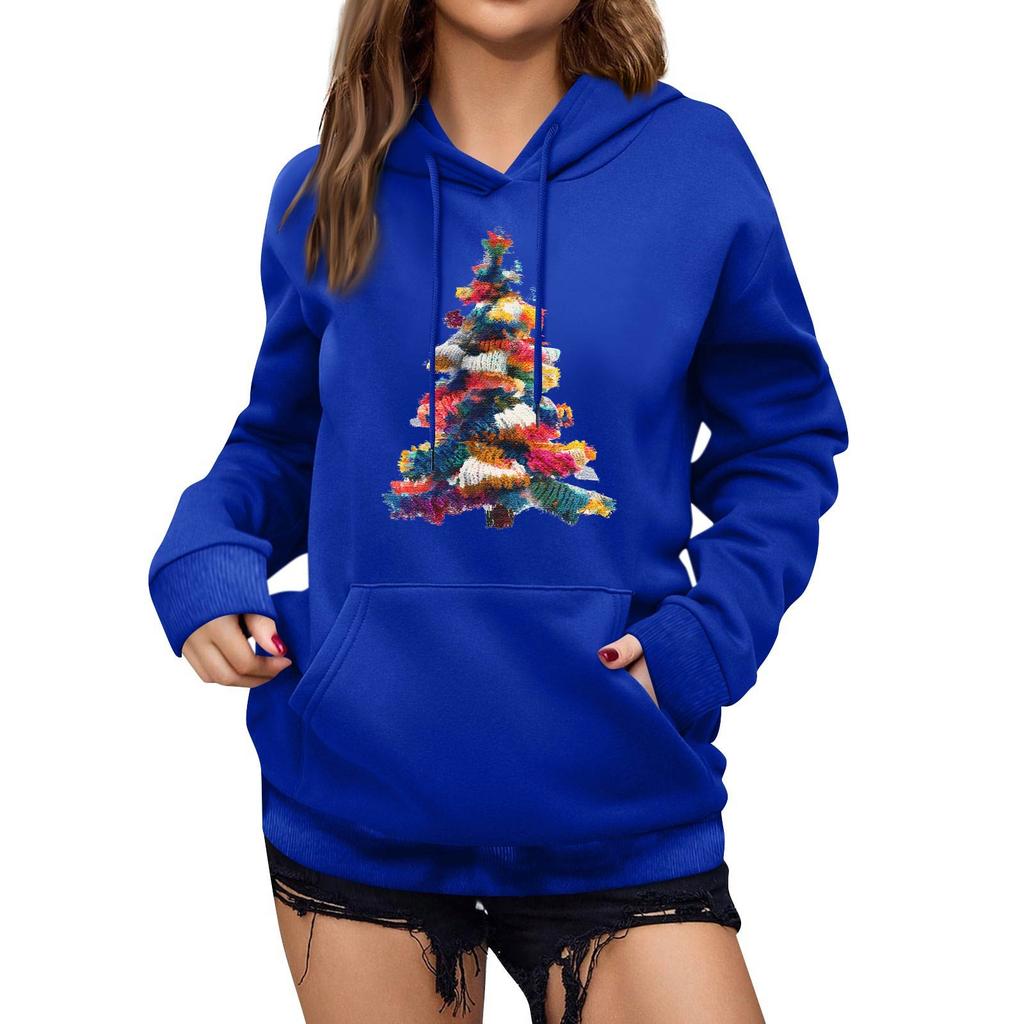 Women's Winter Christmas Printed Pullover Hooded Sweatshirt Fleece Long Sleeve Sweatshirt
