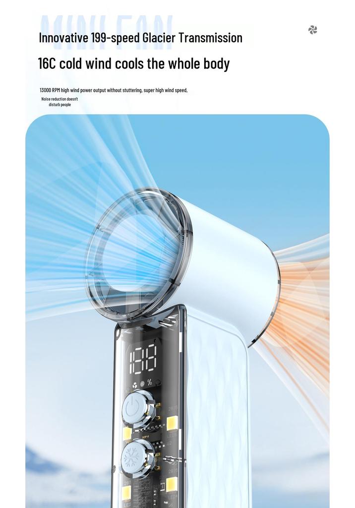 T242 Mini Handheld Fan: USB Rechargeable, Digital Display, High-Speed Turbine