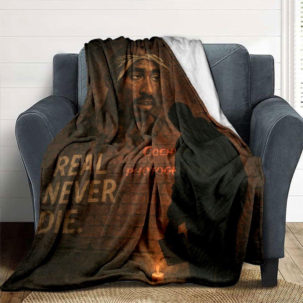 1ks 2Pac Hip Hop Deky Měkká Lehká Pro Všechna Roční Období Víceúčelový Přehoz na Pohovku, Postel, do Kanceláře & na Pikniky, Francouzský Styl s Ikonickým Obalem Alba & Citáty
