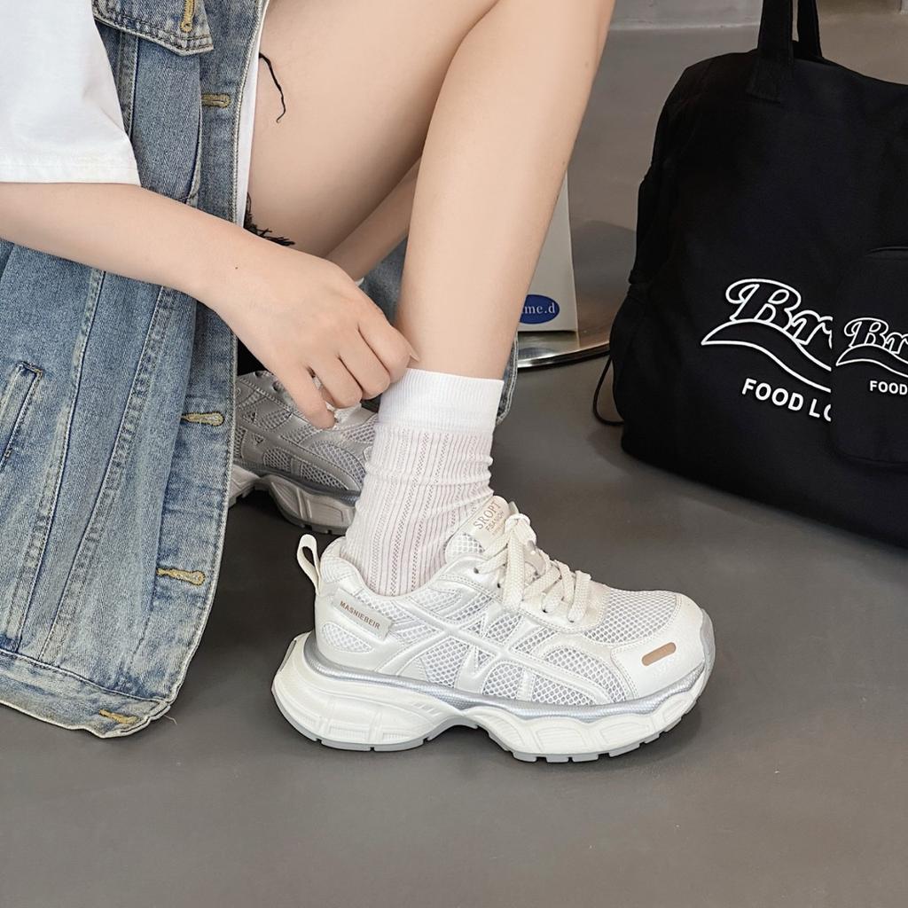 Leather mesh breathable dad shoes women's 2025 summer new versatile lightweight fashion ultra-light bottom casual sports shoes