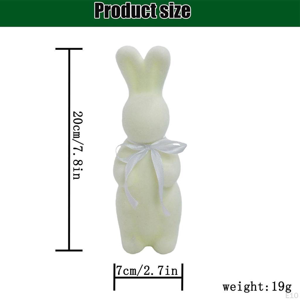 Flocked Easter Bunny Figurine Statue Sculpture with Bowknot for Indoor Desktop